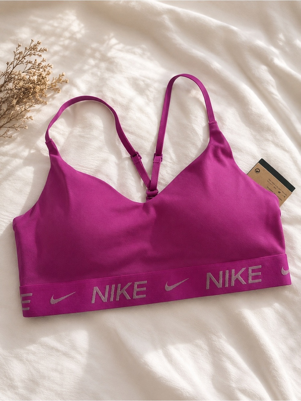 Nike Women's Magenta Logo Elastic Sports Bra - Picture 1 of 6